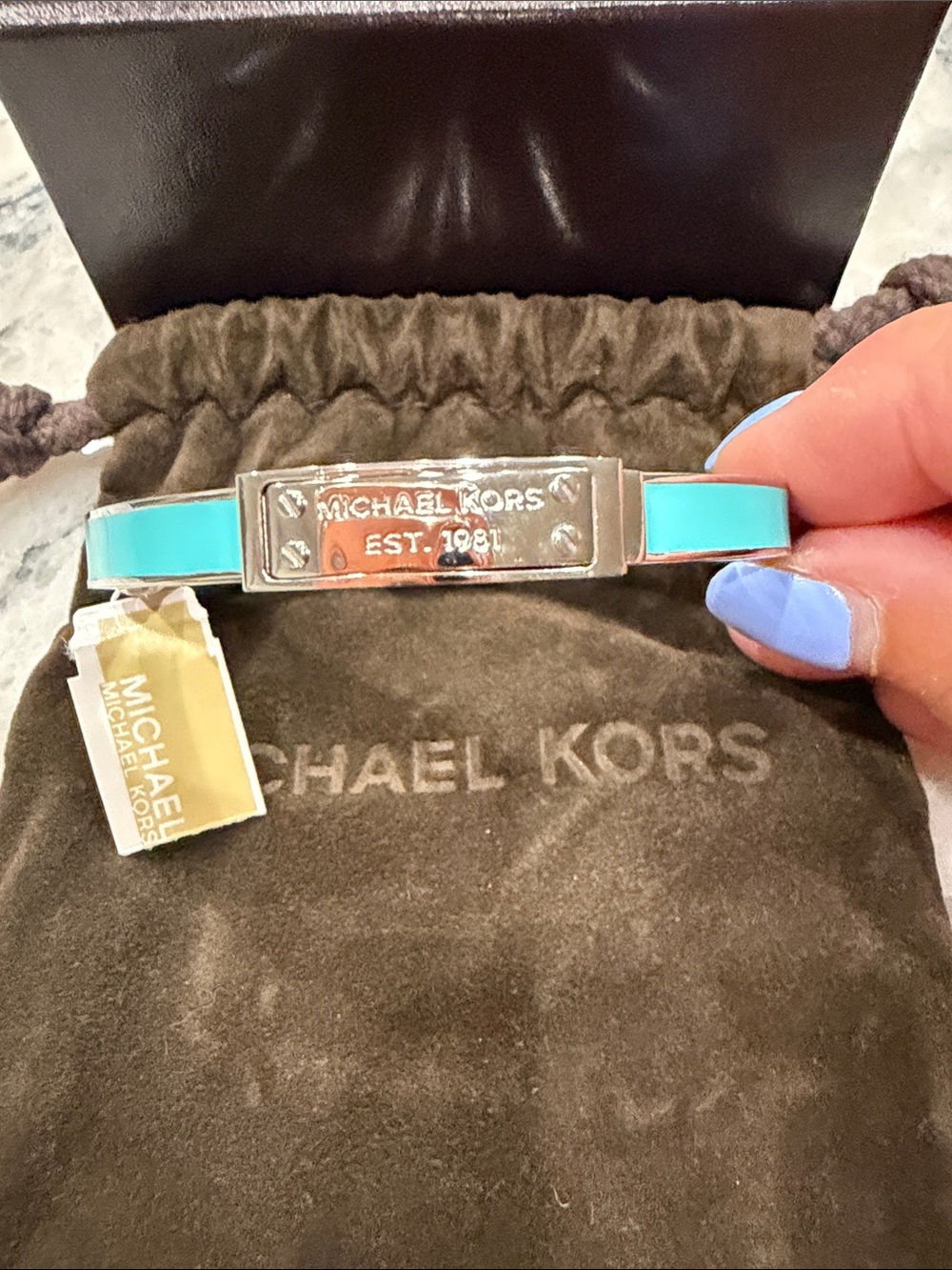 Michael Kors Turquoise and Silver Enamel ID Bracelet